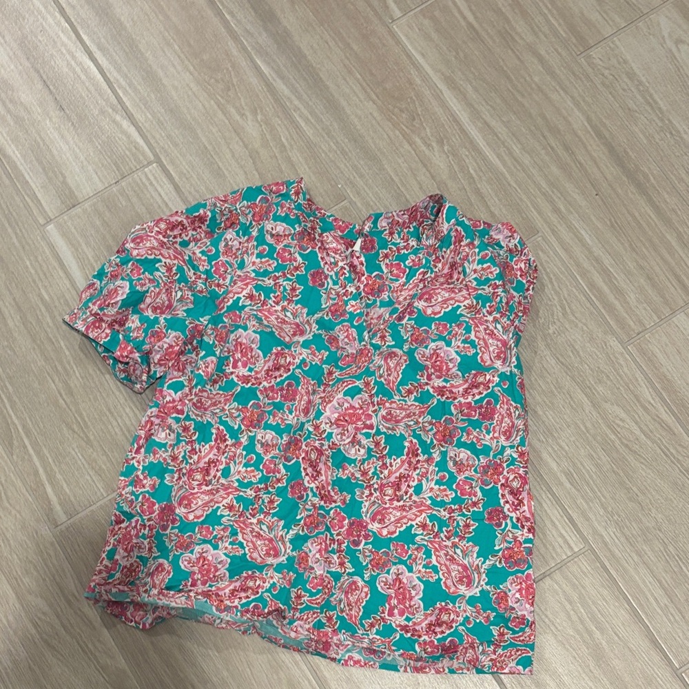 J. Crew Factory Floral Blouse - Teal and Pink